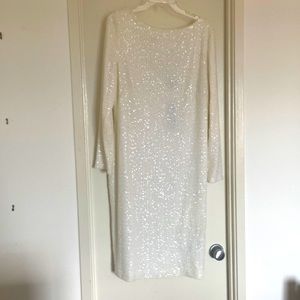 NWT Ralph Lauren White Sequin Cocktail Dress 18
